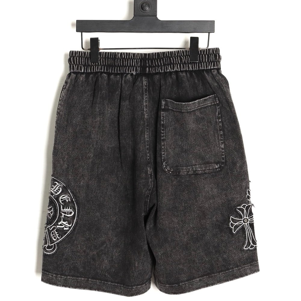 Chrome Hearts Patch Horseshoe Cross Embroidery Washed Shorts,Chrome Hearts