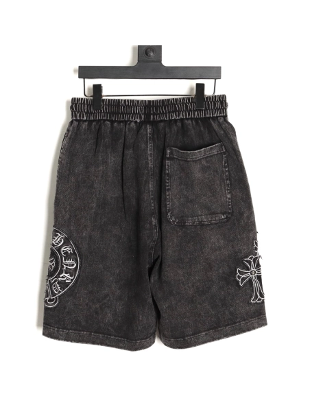 Chrome Hearts Patch Horseshoe Cross Embroidery Washed Shorts,Chrome Hearts