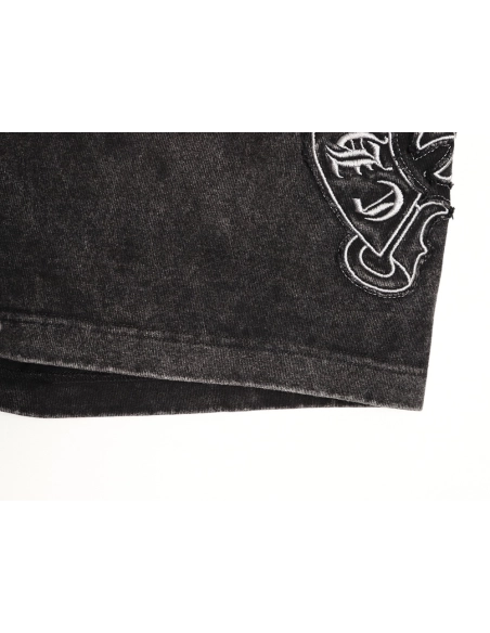 Chrome Hearts Patch Horseshoe Cross Embroidery Washed Shorts,Chrome Hearts