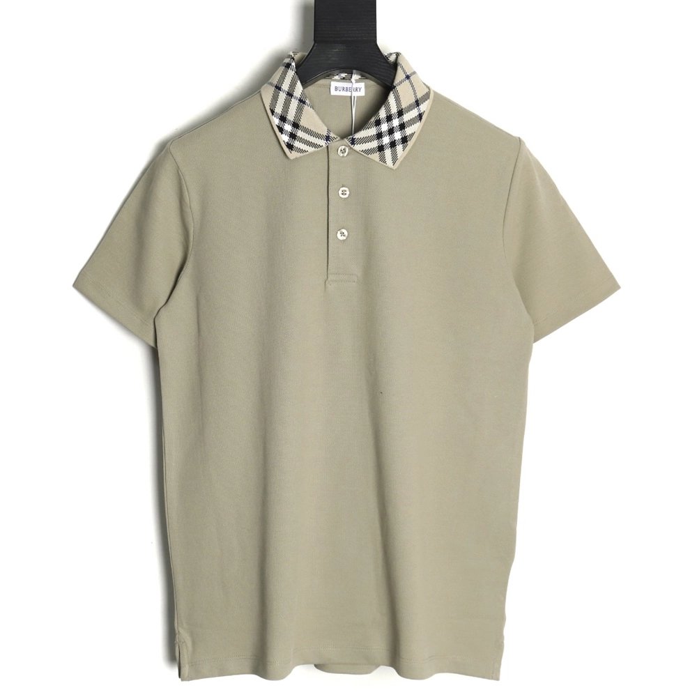 Burberry Check Collar Short Sleeve Polo Shirt,Burberry Shirt,Shirt,APPAREL