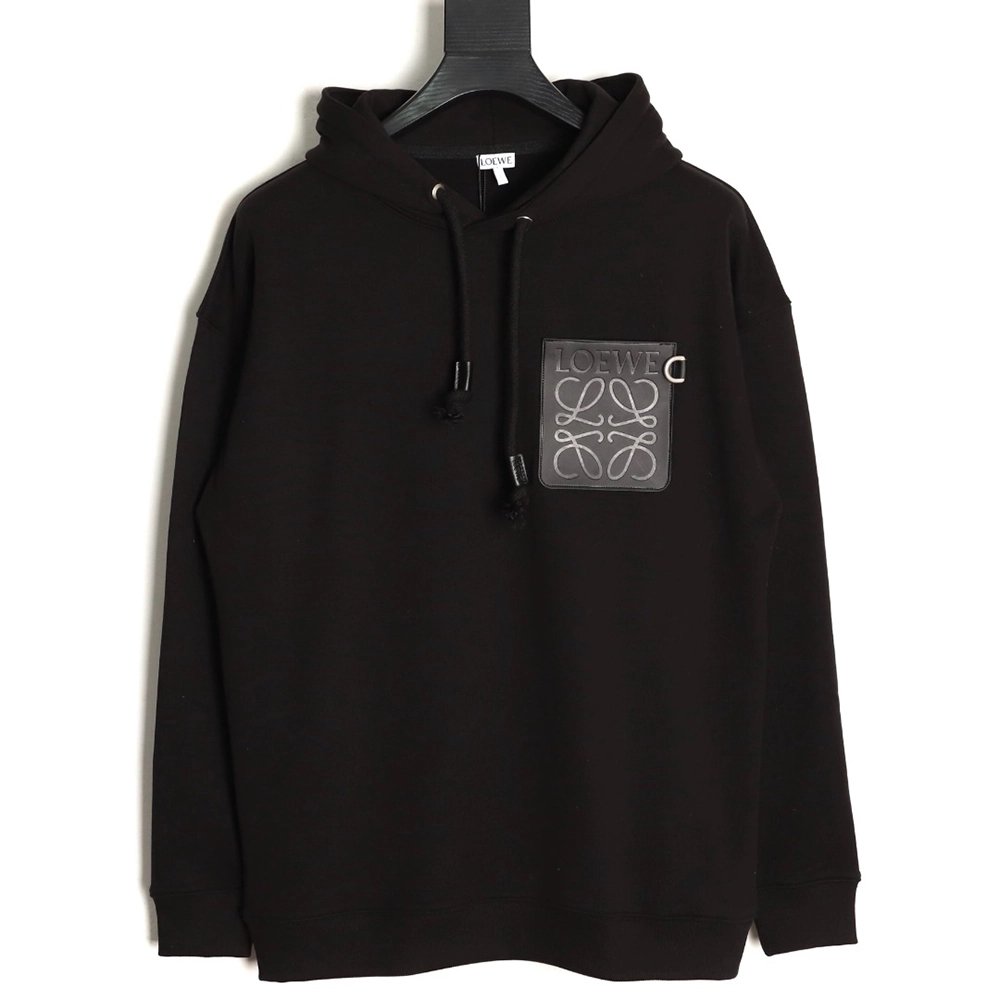 Loewe chest-embossed logo leather pocket hooded sweatshirt,Loewe