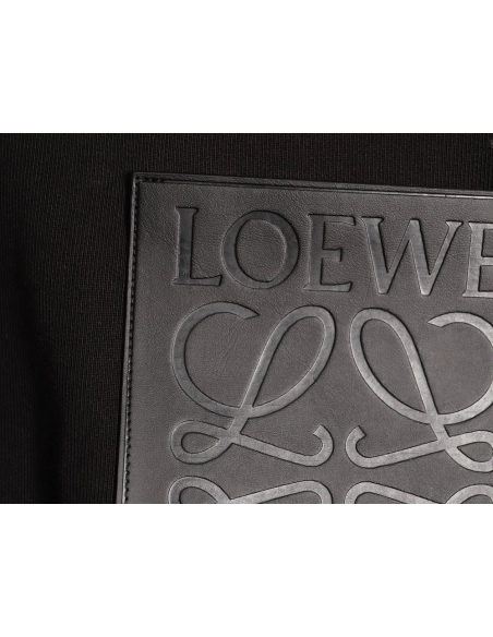 Loewe chest-embossed logo leather pocket hooded sweatshirt,Loewe