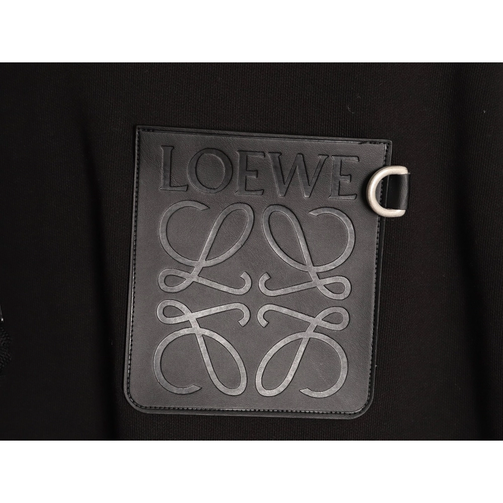 Loewe chest-embossed logo leather pocket hooded sweatshirt,Loewe