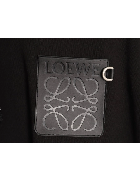 Loewe chest-embossed logo leather pocket hooded sweatshirt,Loewe