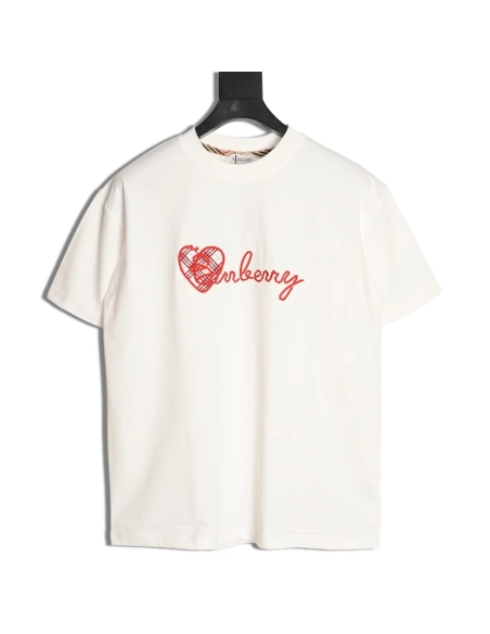 Burberry Heart Letter Embroidered Round Neck Short Sleeve T-shirt,Burberry