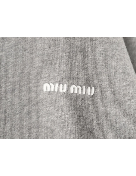 Miu Miu small embroidered zipper cotton and linen stand-up collar jacket,Miu Miu