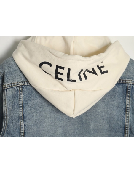 Celine paneled hooded denim jacket,Celine