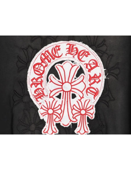 Chrome Hearts Red Label Cross Patch Embroidered Washed Hole Short Sleeve T-shirt TSK1,Chrome Hearts