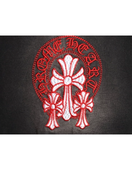 Chrome Hearts Red Label Cross Patch Embroidered Washed Hole Short Sleeve T-shirt TSK1,Chrome Hearts