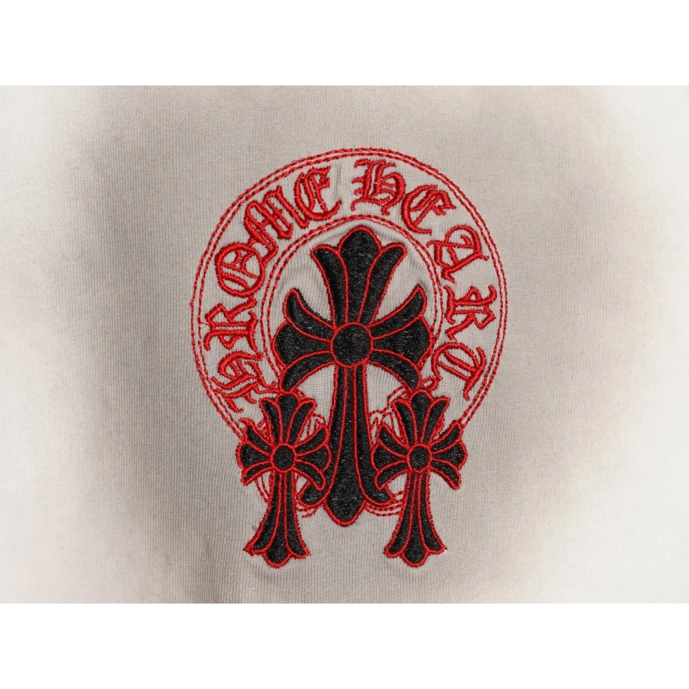 Chrome Hearts Red Label Cross Patch Embroidered Washed Hole Short Sleeve T-shirt,Chrome Hearts