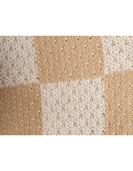 Askyurself checkerboard knit short-sleeved shirt,ASKYURSELF