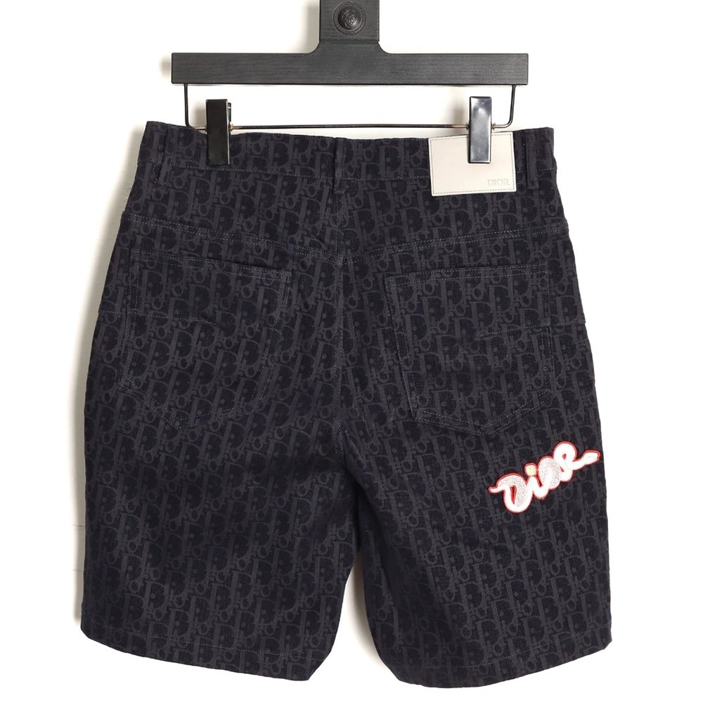 Dior flocked monogram embroidered denim shorts,Dior