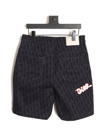 Dior flocked monogram embroidered denim shorts,Dior