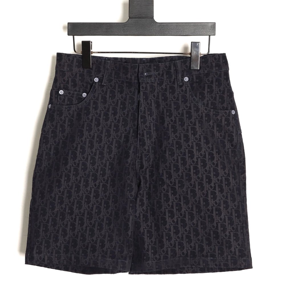 Dior flocked monogram embroidered denim shorts,Dior