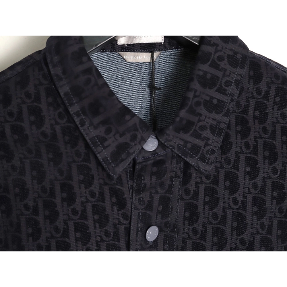 Dior flocked monogram embroidered denim short-sleeved shirt,Dior