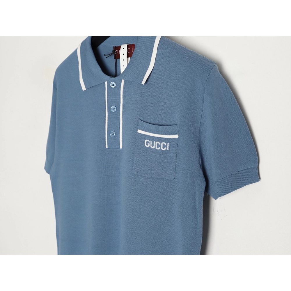 Gucci contrast collar embroidered logo knitted polo short sleeve,Gucci