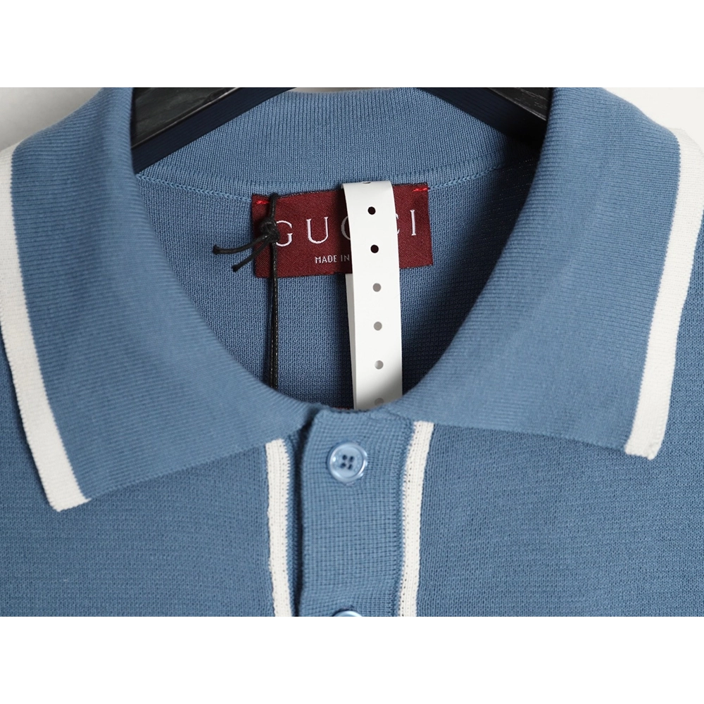 Gucci contrast collar embroidered logo knitted polo short sleeve,Gucci
