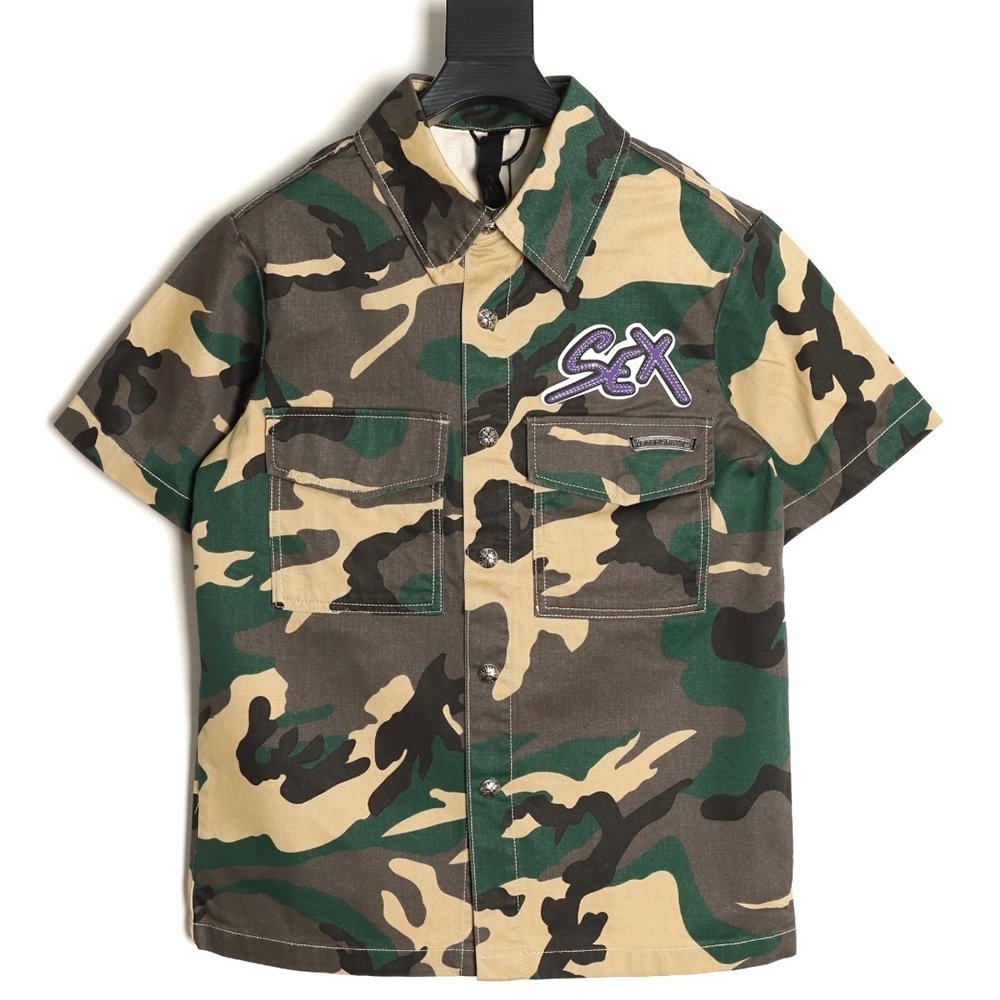 Chrome Hearts camouflage denim short-sleeved shirt,Chrome Hearts