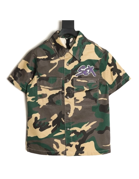 Chrome Hearts camouflage denim short-sleeved shirt,Chrome Hearts