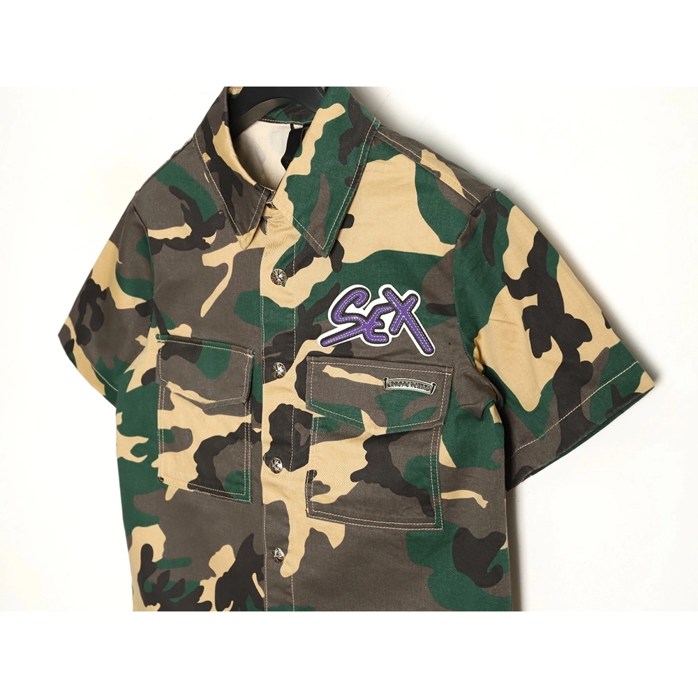 Chrome Hearts camouflage denim short-sleeved shirt,Chrome Hearts