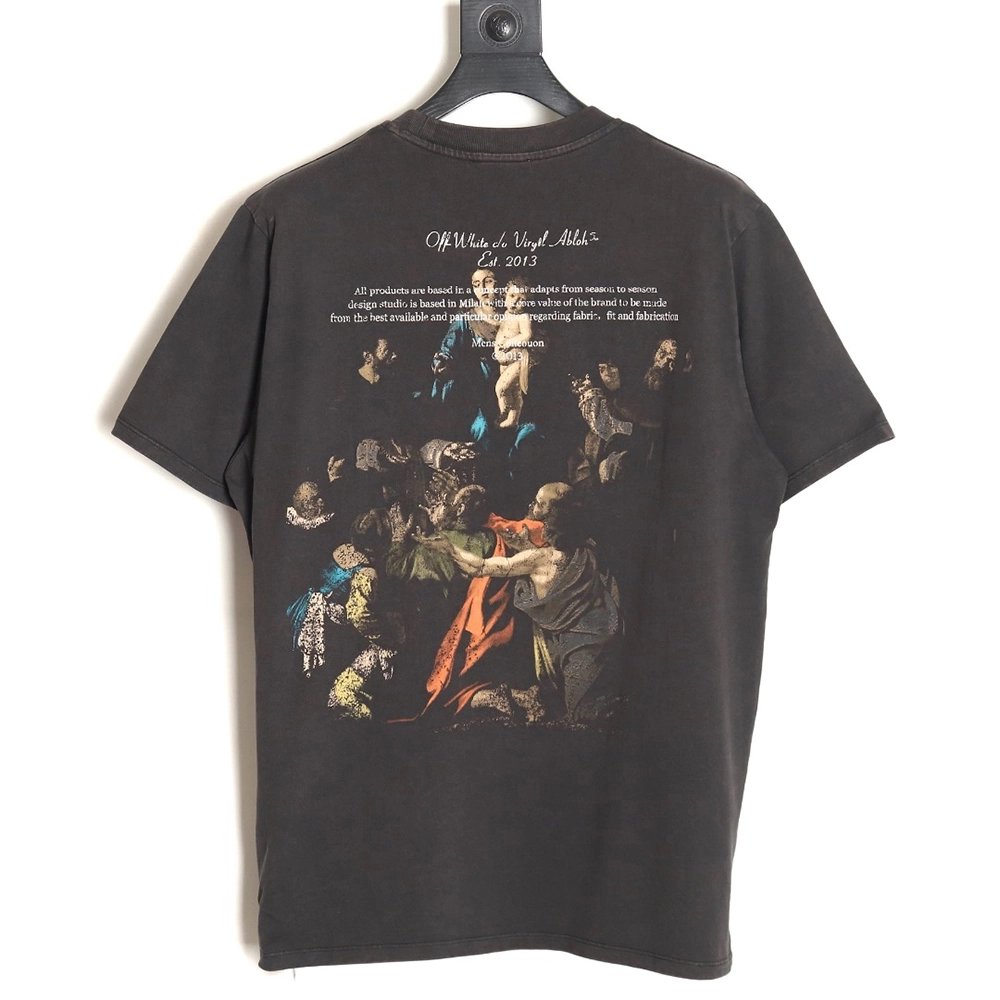 Off-white washed back color religious short sleeves,Off White