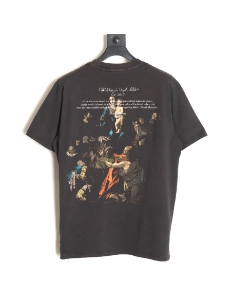 Off-white washed back color religious short sleeves,Off White