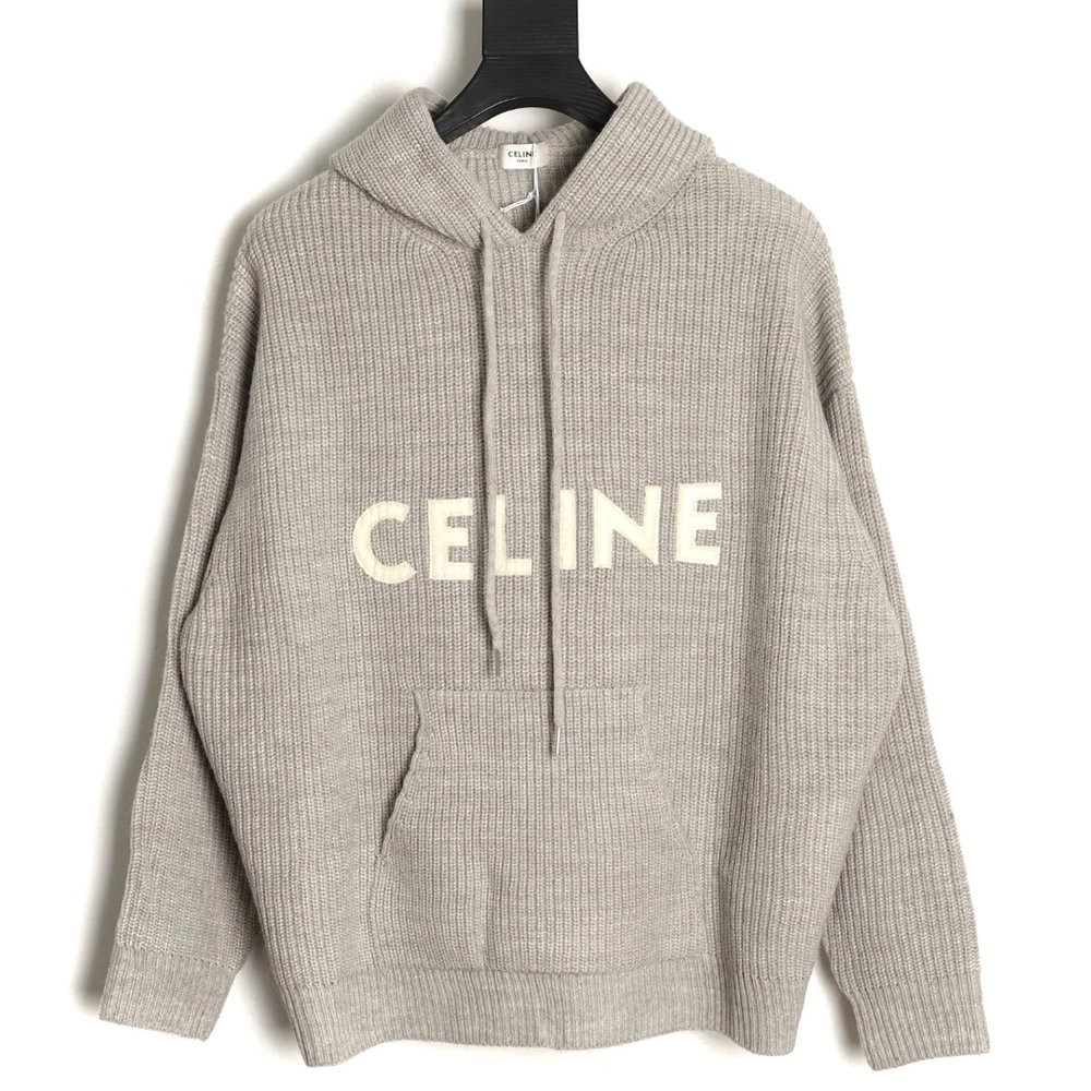 Celine hooded knitted sweater with lettering on the chest,Celine
