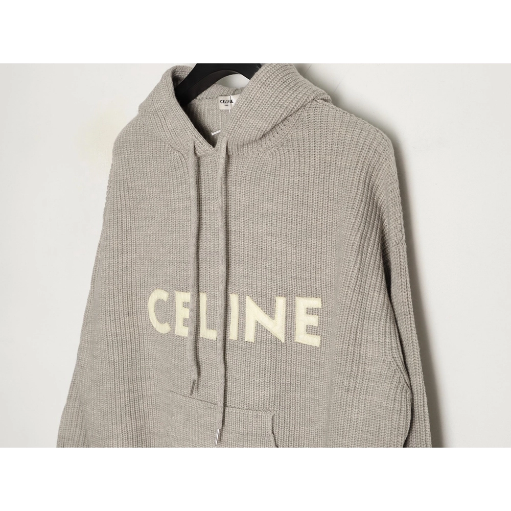 Celine hooded knitted sweater with lettering on the chest,Celine
