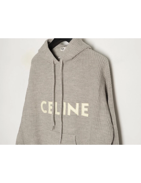 Celine hooded knitted sweater with lettering on the chest,Celine