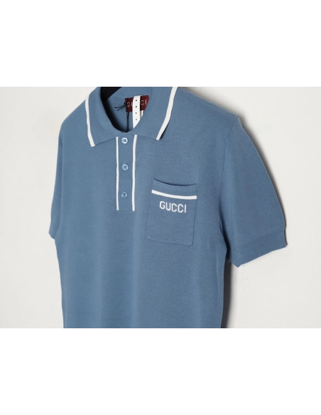 Gucci contrast collar embroidered logo knitted polo short sleeve,Gucci