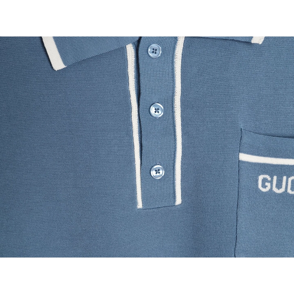 Gucci contrast collar embroidered logo knitted polo short sleeve,Gucci