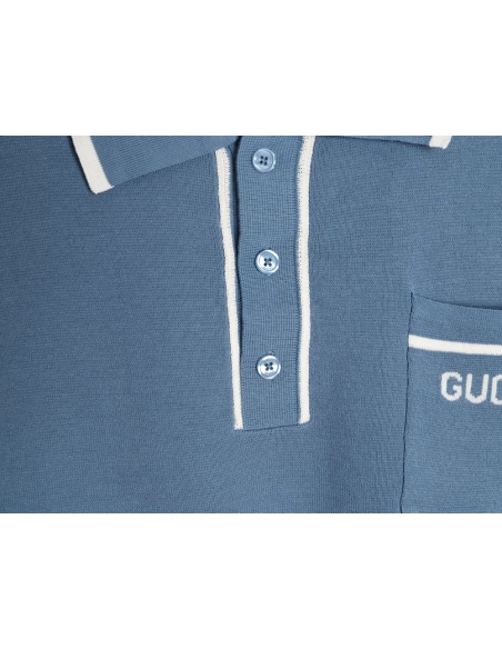 Gucci contrast collar embroidered logo knitted polo short sleeve,Gucci