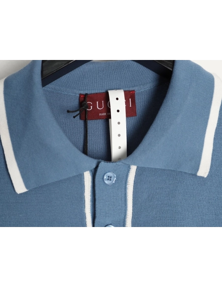 Gucci contrast collar embroidered logo knitted polo short sleeve,Gucci