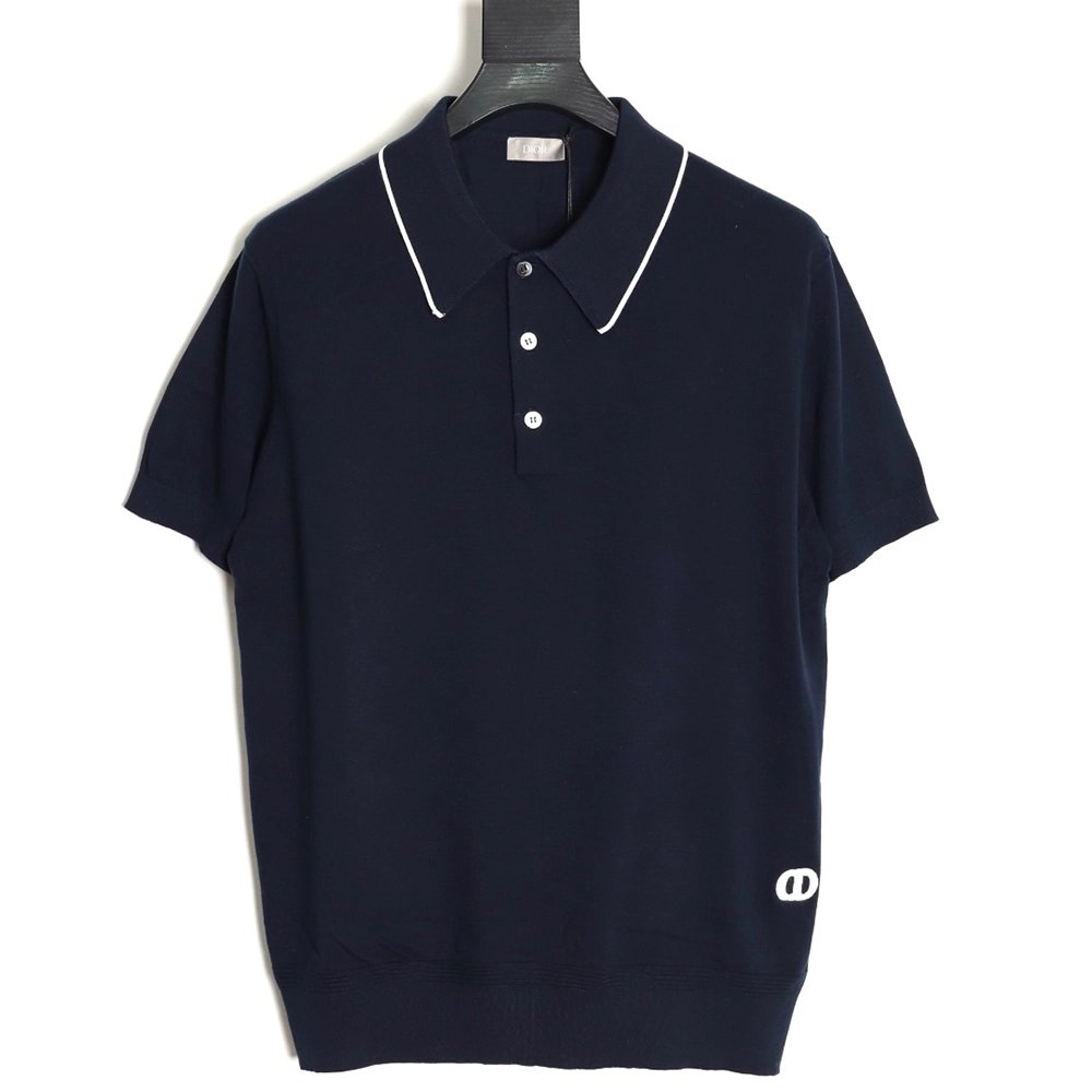 Dior embroidered small logo knitted Polo short-sleeved,Dior