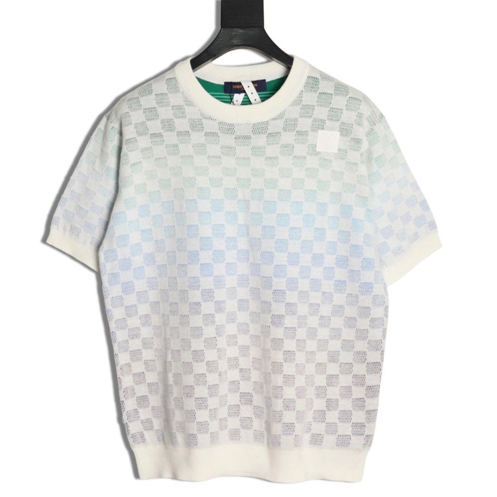 Louis Vuitton checkerboard color gradient jacquard knit short sleeves,Louis Vuitton