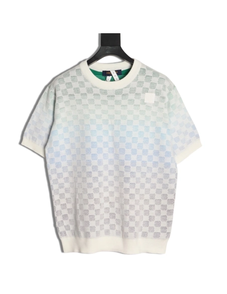 Louis Vuitton checkerboard color gradient jacquard knit short sleeves,Louis Vuitton