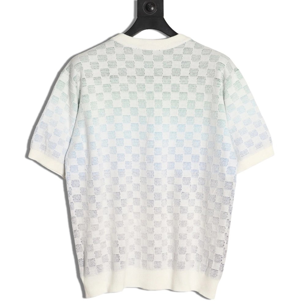 Louis Vuitton checkerboard color gradient jacquard knit short sleeves,Louis Vuitton