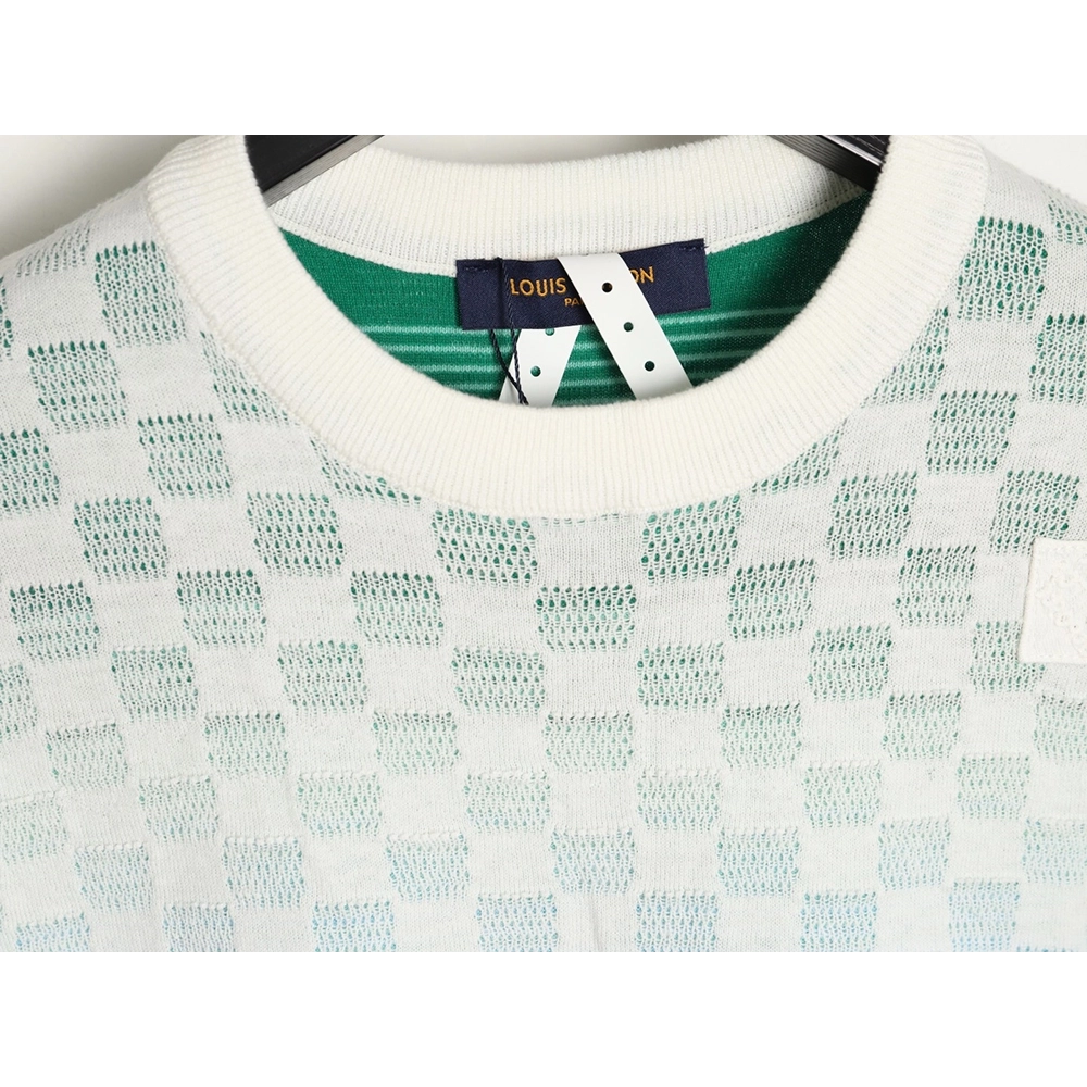 Louis Vuitton checkerboard color gradient jacquard knit short sleeves,Louis Vuitton