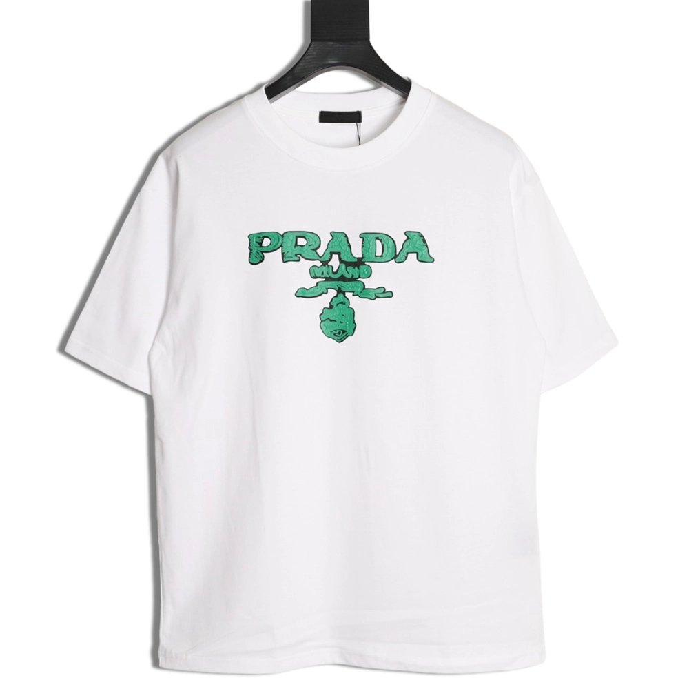 Prada green letter logo print short sleeves,Prada