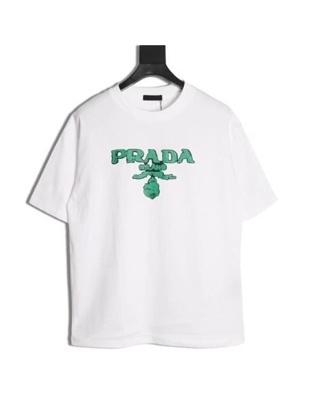 Prada green letter logo print short sleeves,Prada