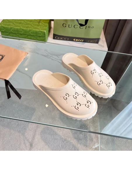 Gucci Slip-on Sandal Cut Out Monogram White,Gucci Slides