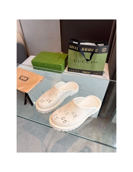 Gucci Slip-on Sandal Cut Out Monogram White,Gucci Slides