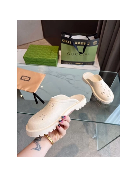 Gucci Slip-on Sandal Cut Out Monogram White,Gucci Slides