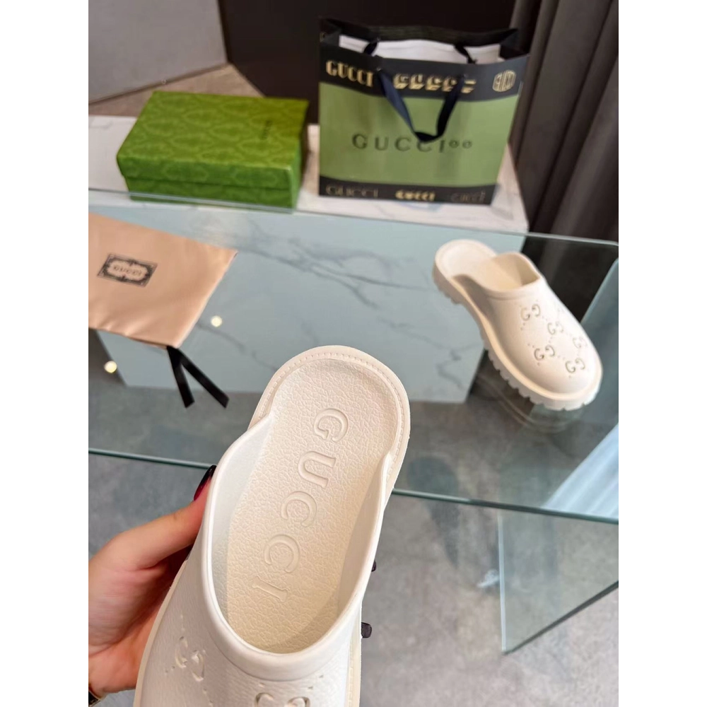 Gucci Slip-on Sandal Cut Out Monogram White,Gucci Slides