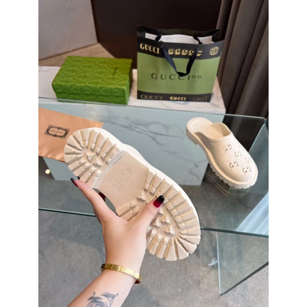 Gucci Slip-on Sandal Cut Out Monogram White,Gucci Slides