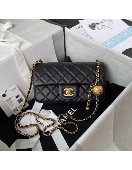 Chanel Flap Bag Lambskin Black Leather AS1787 13X19.5X6cm,Chanel Bags