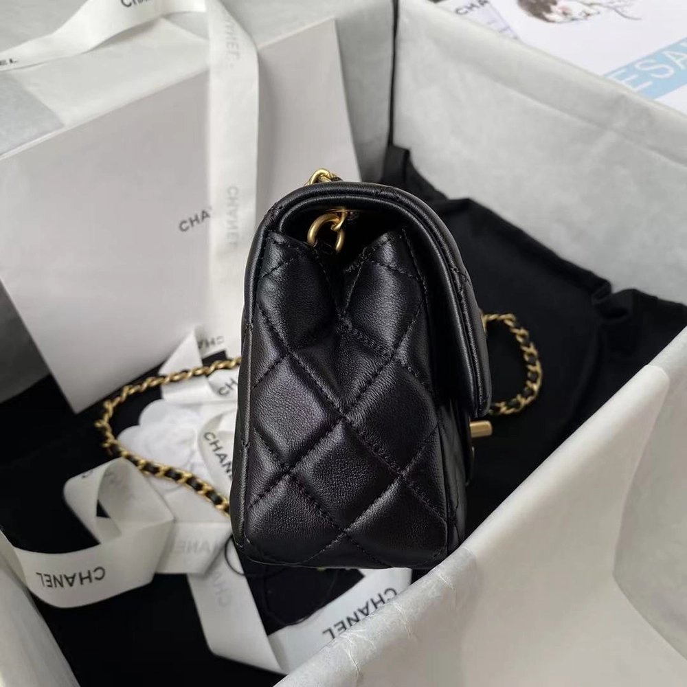 Chanel Flap Bag Lambskin Black Leather AS1787 13X19.5X6cm,Chanel Bags