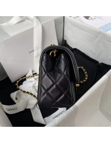 Chanel Flap Bag Lambskin Black Leather AS1787 13X19.5X6cm,Chanel Bags