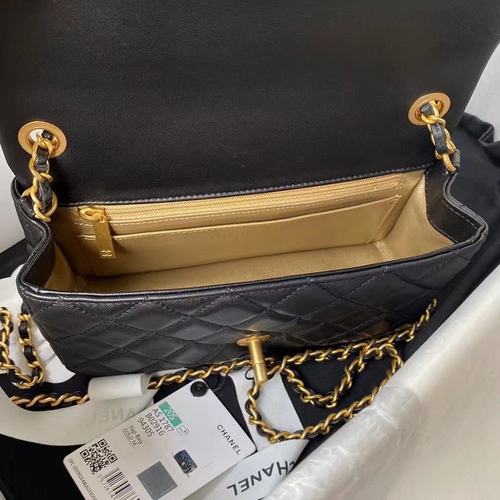 Chanel Flap Bag Lambskin Black Leather AS1787 13X19.5X6cm,Chanel Bags