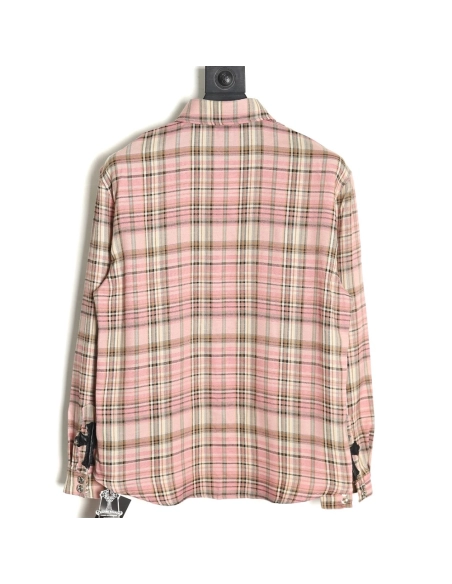 Chrome Hearts all-over printed double-sleeved leather logo plaid shirt,Chrome Hearts